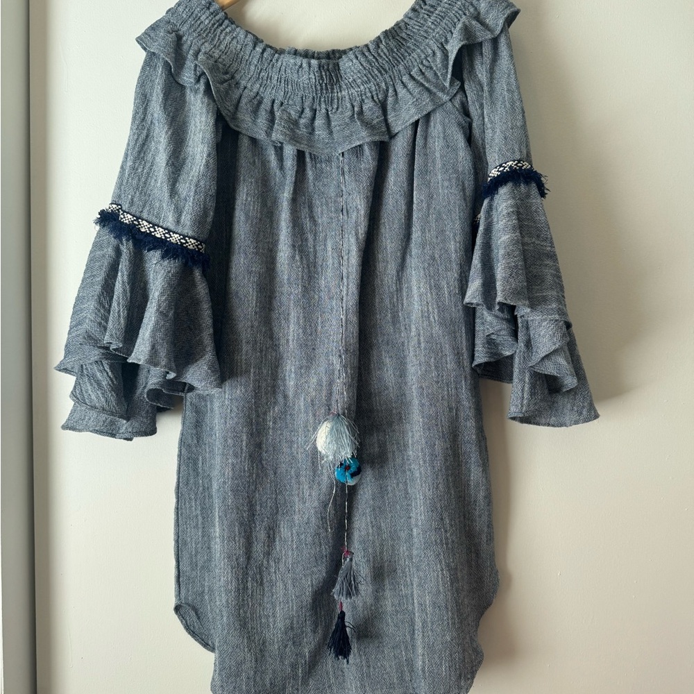 Misa Los Angeles Gray Off-Shoulder Mini Dress